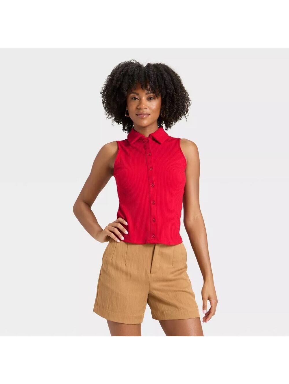 A New Day NWT Women's Ribbed Tank Top Red Button Up Size XL